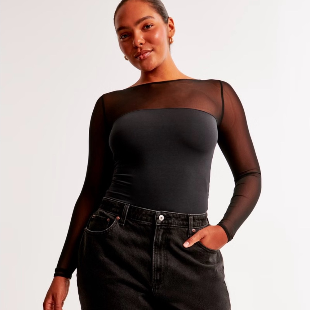NWT Abercrombie and Fitch Long-Sleeve Mesh Slash Bodysuit Large
